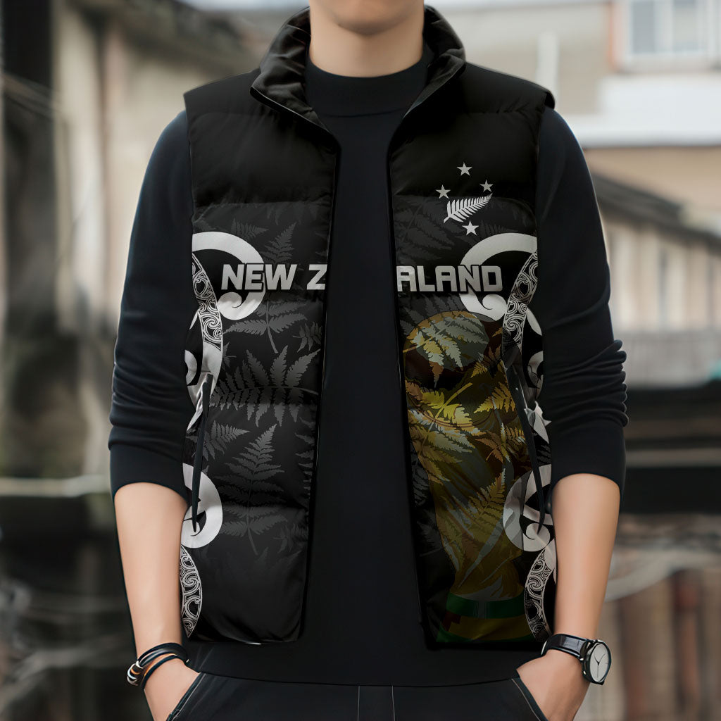 New Zealand WC2026 Custom Black Sleeveless Puffer Jacket Silver Fern LT7 - Polynesian Pride