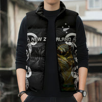 New Zealand WC2026 Custom Black Sleeveless Puffer Jacket Silver Fern LT7 - Polynesian Pride