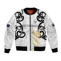 New Zealand WC2026 Custom White Bomber Jacket Silver Fern LT7 Unisex White - Polynesian Pride