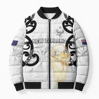 New Zealand WC2026 Custom White Bomber Puffer Jacket Silver Fern LT7 Unisex White - Polynesian Pride