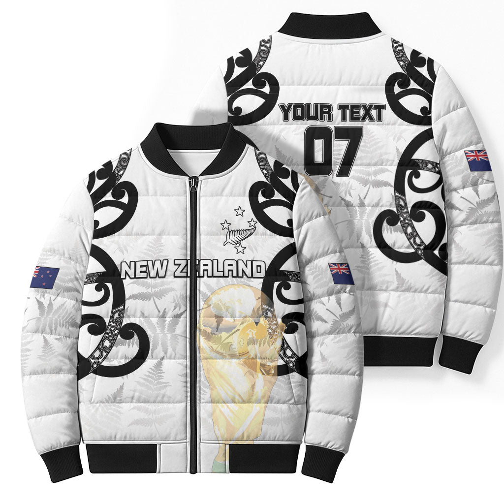 New Zealand WC2026 Custom White Bomber Puffer Jacket Silver Fern LT7 - Polynesian Pride