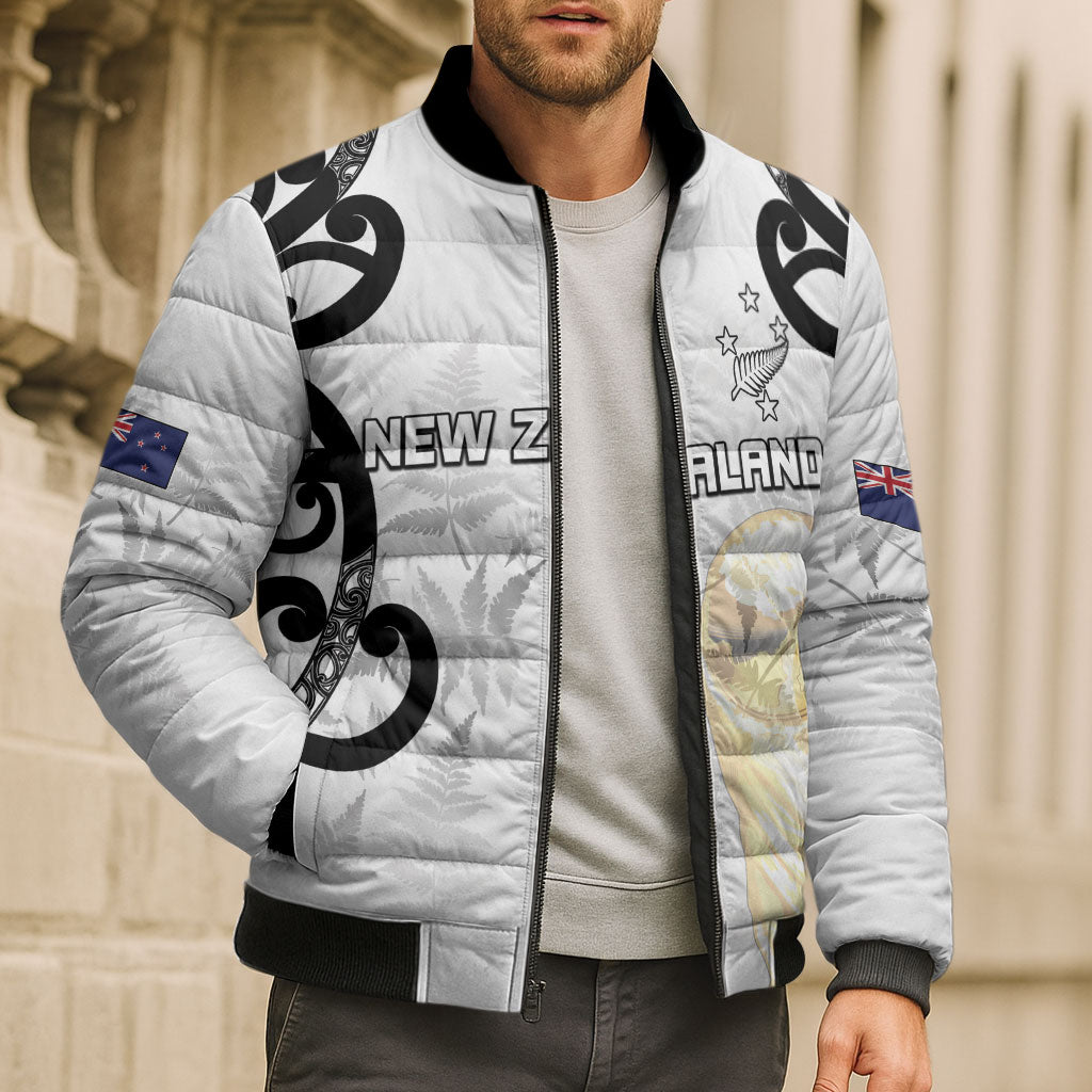 New Zealand WC2026 Custom White Bomber Puffer Jacket Silver Fern LT7 - Polynesian Pride
