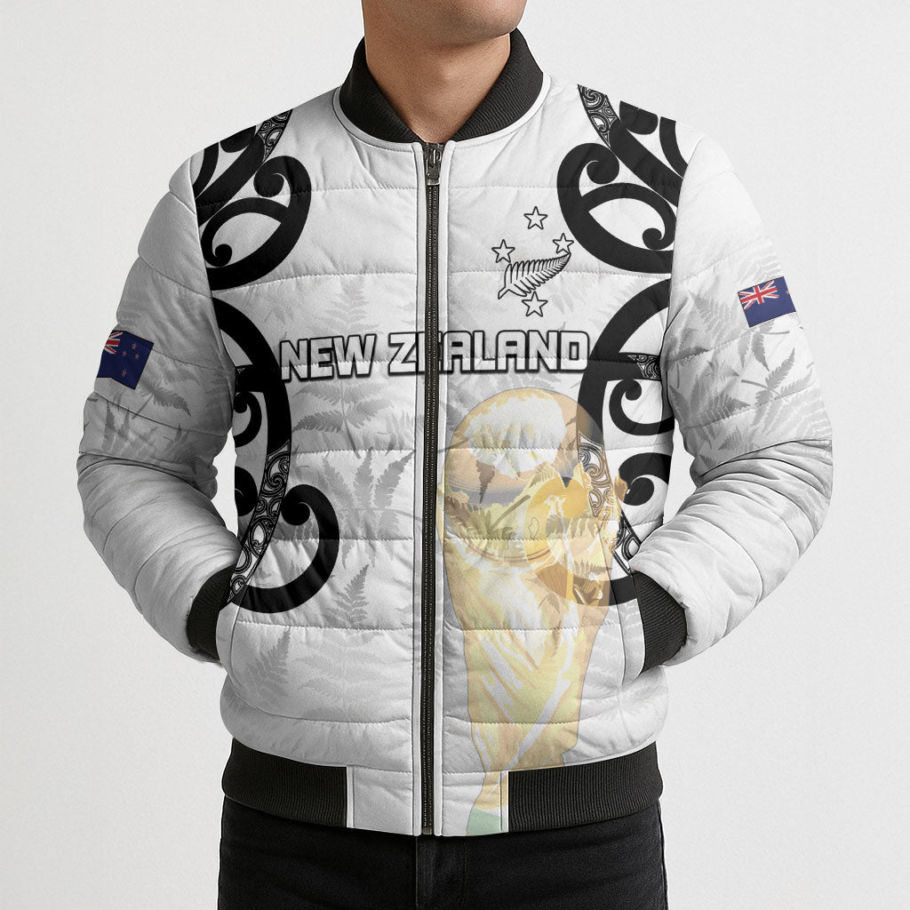 New Zealand WC2026 Custom White Bomber Puffer Jacket Silver Fern LT7 - Polynesian Pride