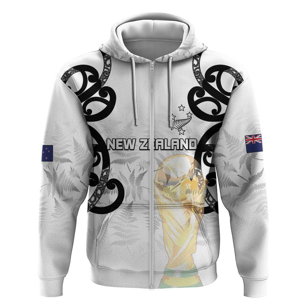 New Zealand WC2026 Custom White Hoodie Silver Fern LT7 Zip Hoodie White - Polynesian Pride
