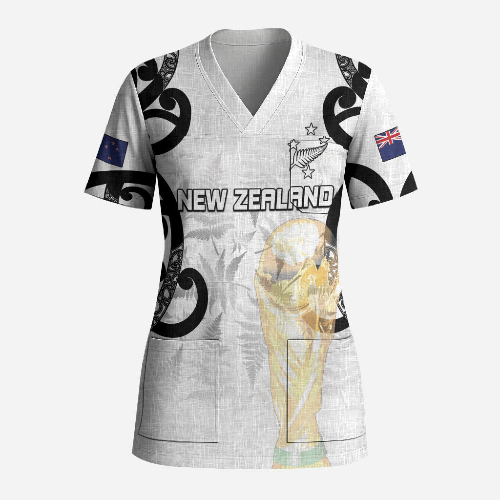 New Zealand WC2026 Custom White Scrub Top Silver Fern LT7 Adult White - Polynesian Pride