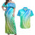 Polynesian Pride Couples Matching Off Shoulder Maxi Dress and Hawaiian Shirt Turtle Hibiscus Luxury Style - Gradient Blue LT7 Blue Green - Polynesian Pride