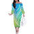 Polynesian Pride Off The Shoulder Long Sleeve Dress Turtle Hibiscus Luxury Style - Gradient Blue LT7 Women Blue Green - Polynesian Pride