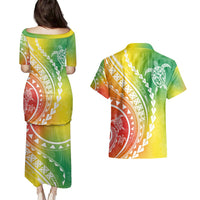 Polynesian Pride Couples Matching Puletasi Dress and Hawaiian Shirt Turtle Hibiscus Luxury Style - Reggae LT7 - Polynesian Pride