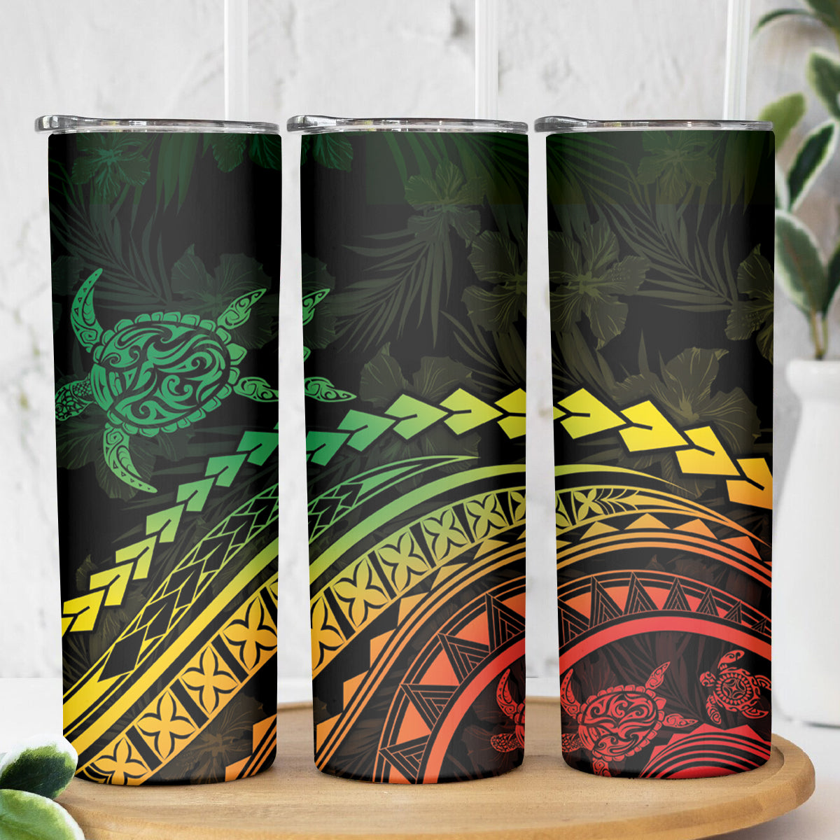 Polynesian Pride Skinny Tumbler Turtle Hibiscus Luxury Style - Reggae Ver2 LT7 - Polynesian Pride