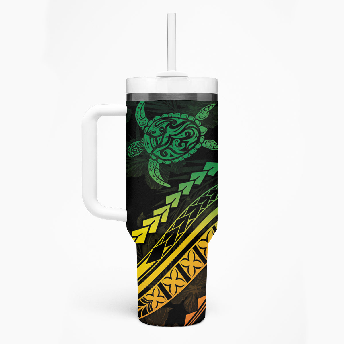 Polynesian Pride Tumbler With Handle Turtle Hibiscus Luxury Style - Reggae Ver2 LT7 - Polynesian Pride