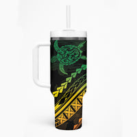 Polynesian Pride Tumbler With Handle Turtle Hibiscus Luxury Style - Reggae Ver2 LT7 - Polynesian Pride