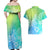 Polynesia Couples Matching Off Shoulder Maxi Dress and Hawaiian Shirt Plumeria Blue Gradient Curves LT7 - Polynesian Pride