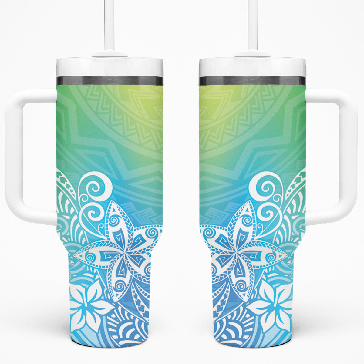 Polynesia Tumbler With Handle Plumeria Blue Gradient Curves LT7 One Size: 40 oz Colorful - Polynesian Pride