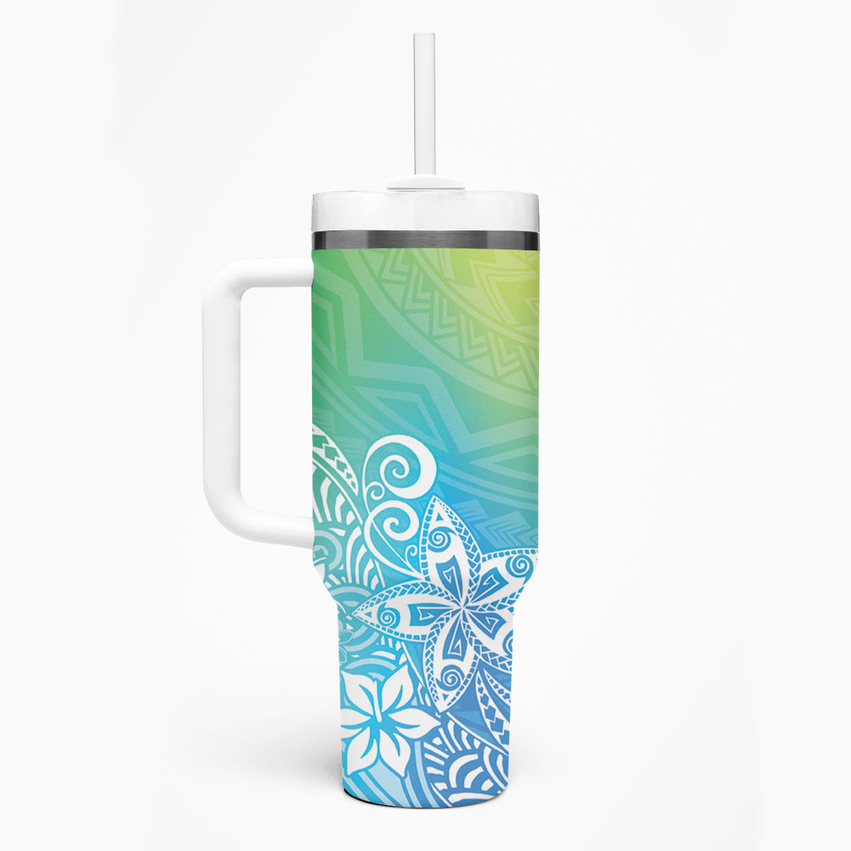 Polynesia Tumbler With Handle Plumeria Blue Gradient Curves LT7 - Polynesian Pride