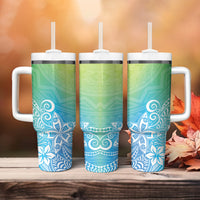 Polynesia Tumbler With Handle Plumeria Blue Gradient Curves LT7 - Polynesian Pride