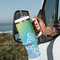 Polynesia Tumbler With Handle Plumeria Blue Gradient Curves LT7 - Polynesian Pride