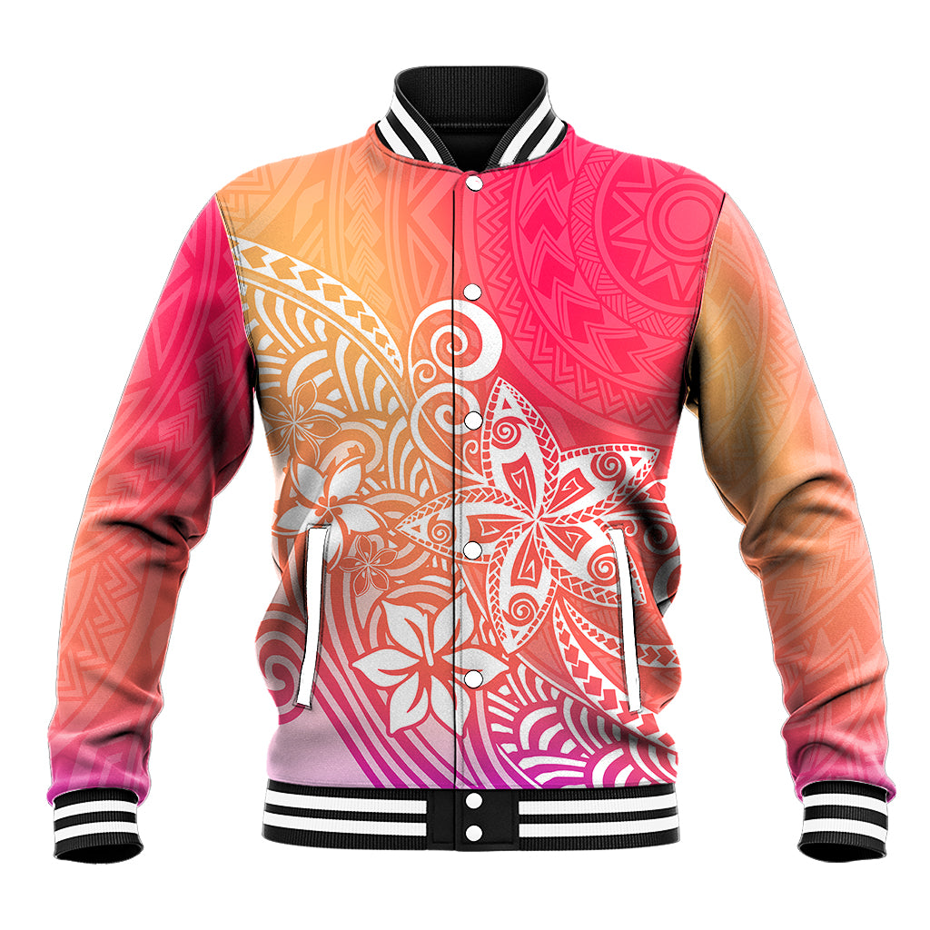 Polynesia Baseball Jacket Plumeria Pink Gradient Curves LT7 Unisex Pink - Polynesian Pride