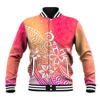 Polynesia Baseball Jacket Plumeria Pink Gradient Curves LT7 Unisex Pink - Polynesian Pride
