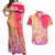 Polynesia Couples Matching Off Shoulder Maxi Dress and Hawaiian Shirt Plumeria Pink Gradient Curves LT7 Pink - Polynesian Pride