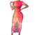 Polynesia Short Sleeve Bodycon Dress Plumeria Pink Gradient Curves LT7 Long Dress Pink - Polynesian Pride