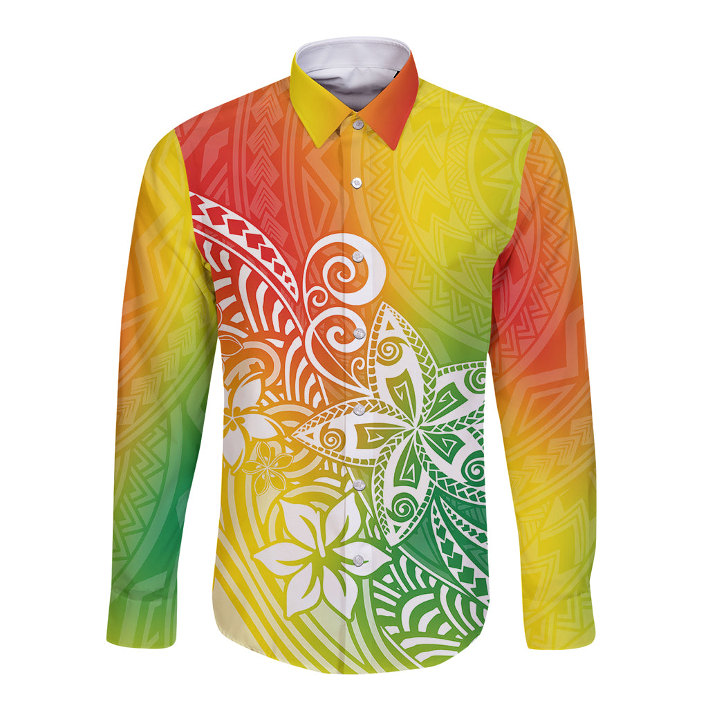 Polynesia Long Sleeve Button Shirt Plumeria Reggae Curves LT7 Unisex Reggae - Polynesian Pride