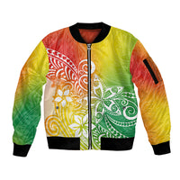 Polynesia Sleeve Zip Bomber Jacket Plumeria Reggae Curves LT7 Unisex Reggae - Polynesian Pride