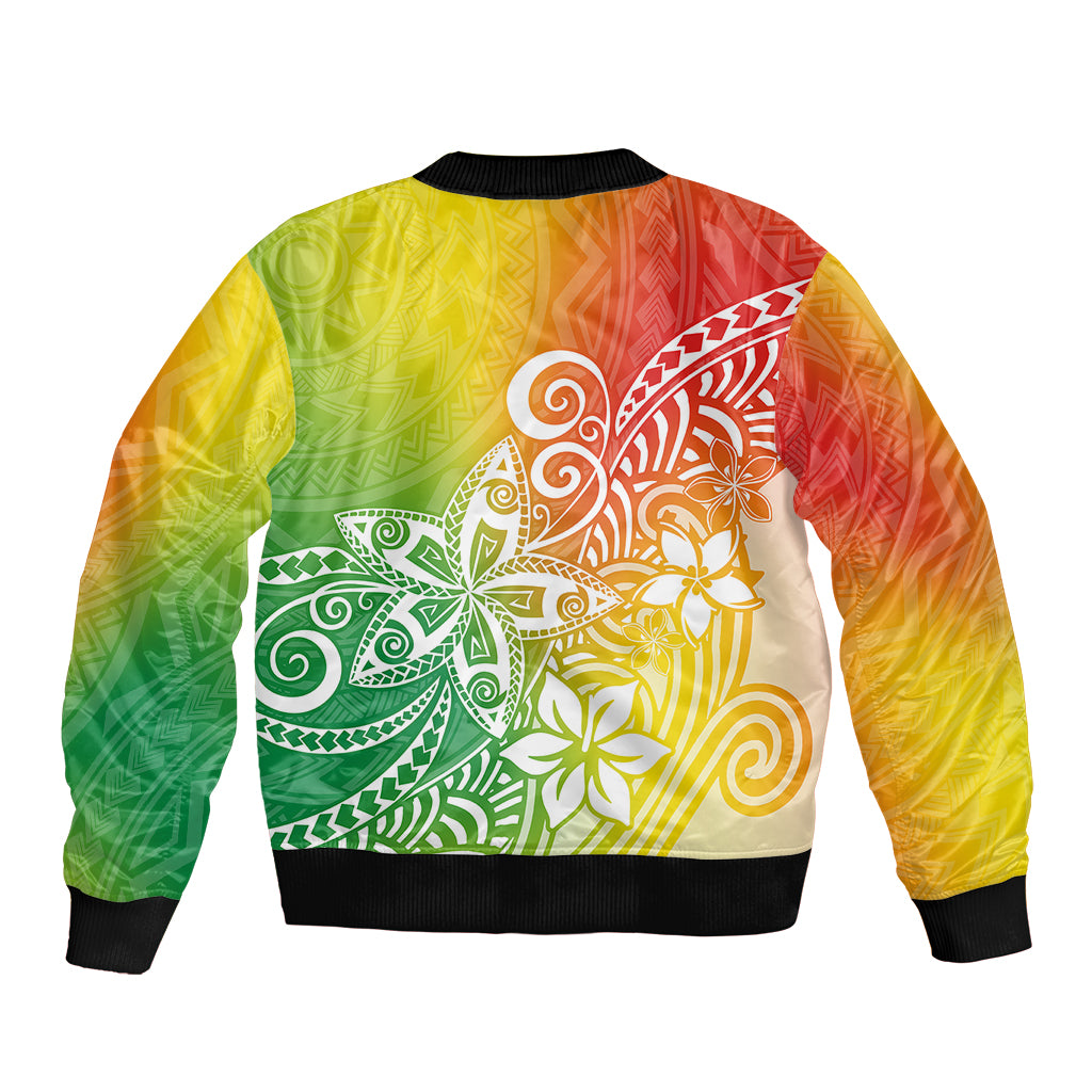 Polynesia Sleeve Zip Bomber Jacket Plumeria Reggae Curves LT7 - Polynesian Pride
