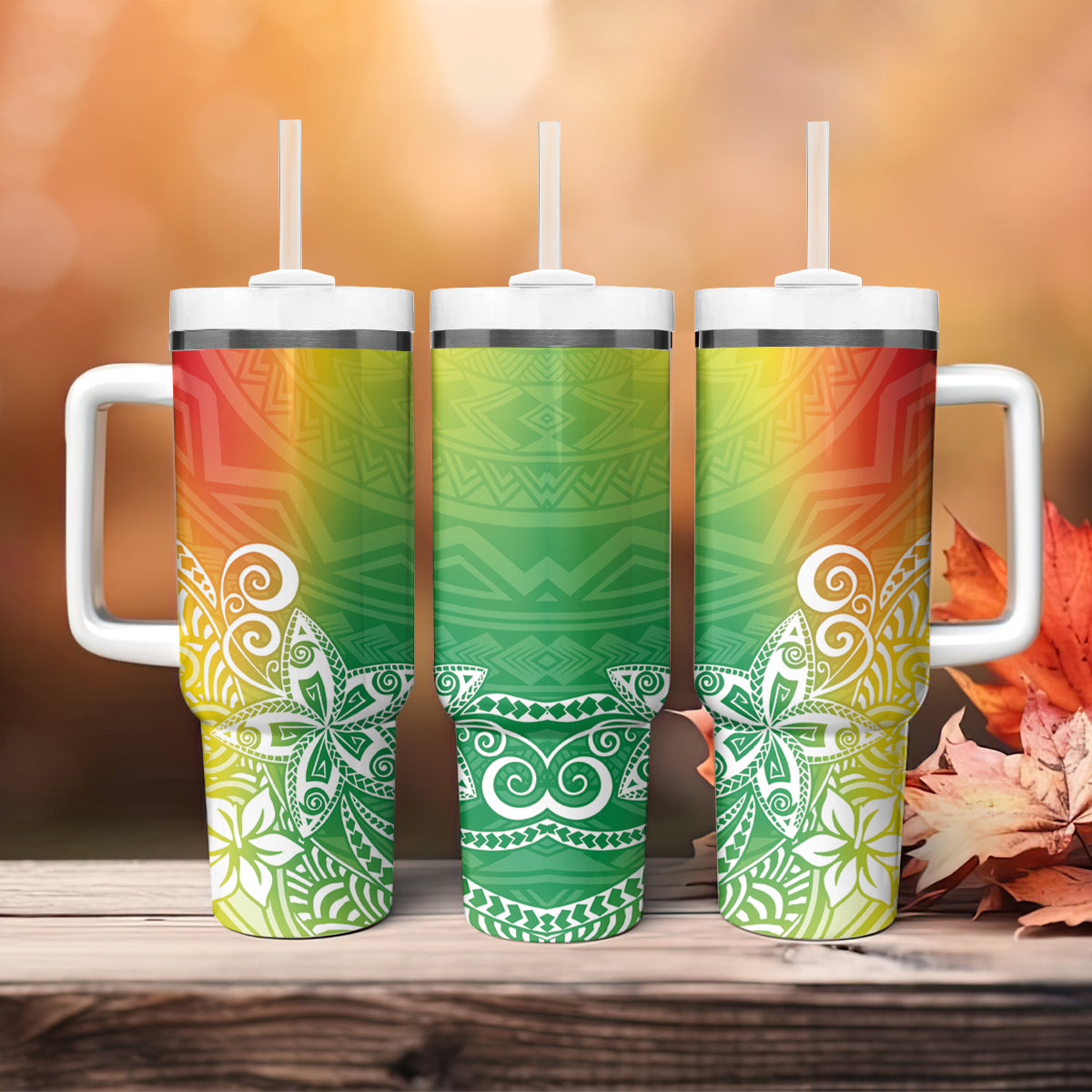 Polynesia Tumbler With Handle Plumeria Reggae Curves LT7 - Polynesian Pride