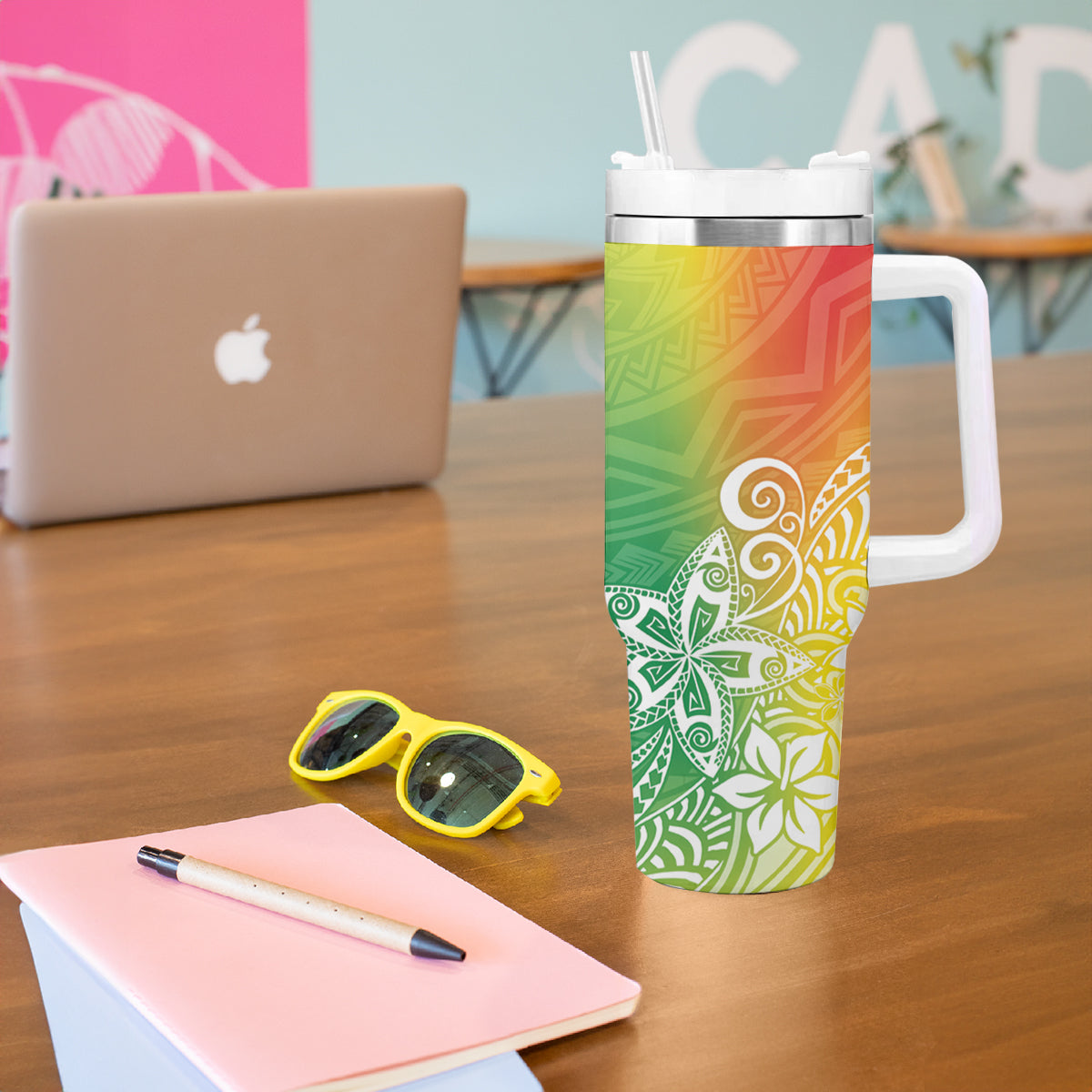 Polynesia Tumbler With Handle Plumeria Reggae Curves LT7 - Polynesian Pride