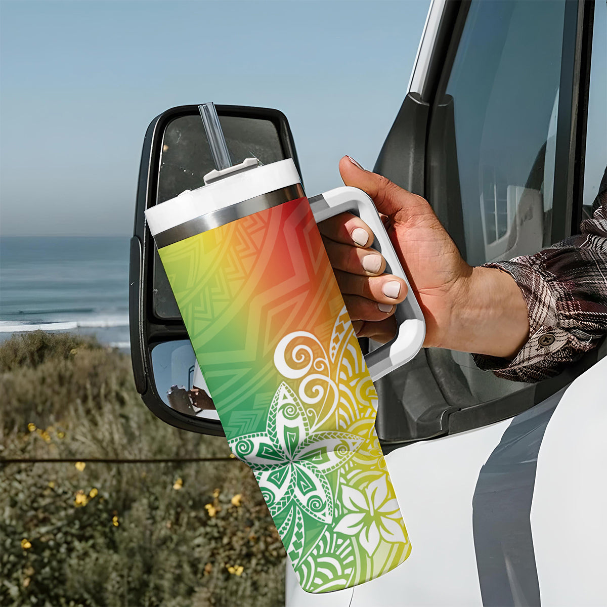 Polynesia Tumbler With Handle Plumeria Reggae Curves LT7 - Polynesian Pride