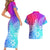 Polynesia Couples Matching Short Sleeve Bodycon Dress and Hawaiian Shirt Plumeria Galaxy Gradient Curves LT7 - Polynesian Pride