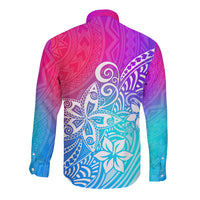 Polynesia Long Sleeve Button Shirt Plumeria Galaxy Gradient Curves LT7 - Polynesian Pride