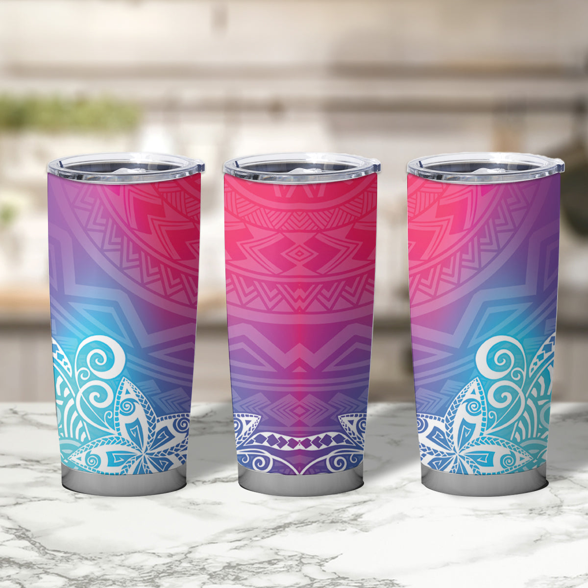 Polynesia Tumbler Cup Plumeria Galaxy Gradient Curves LT7 - Polynesian Pride