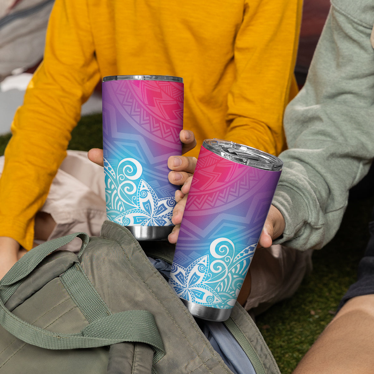 Polynesia Tumbler Cup Plumeria Galaxy Gradient Curves LT7 - Polynesian Pride
