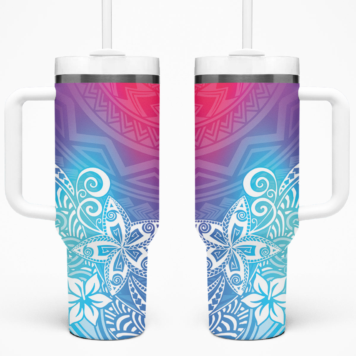 Polynesia Tumbler With Handle Plumeria Galaxy Gradient Curves LT7 One Size: 40 oz Colorful - Polynesian Pride
