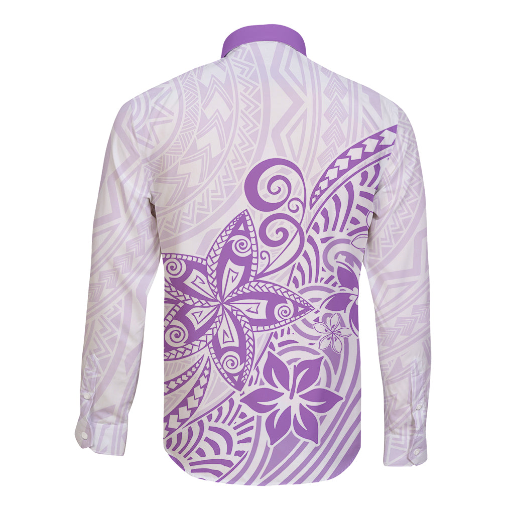 Polynesia Long Sleeve Button Shirt Plumeria Lavender Curves LT7 - Polynesian Pride