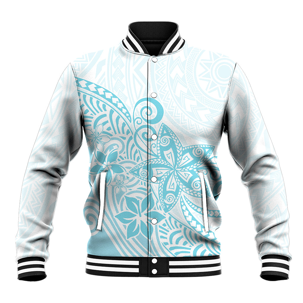 Polynesia Baseball Jacket Plumeria Turquoise Curves LT7 Unisex Turquoise - Polynesian Pride