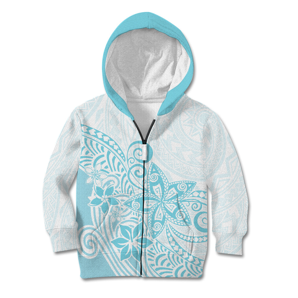Polynesia Kid Hoodie Plumeria Turquoise Curves LT7 Zip Hoodie Turquoise - Polynesian Pride