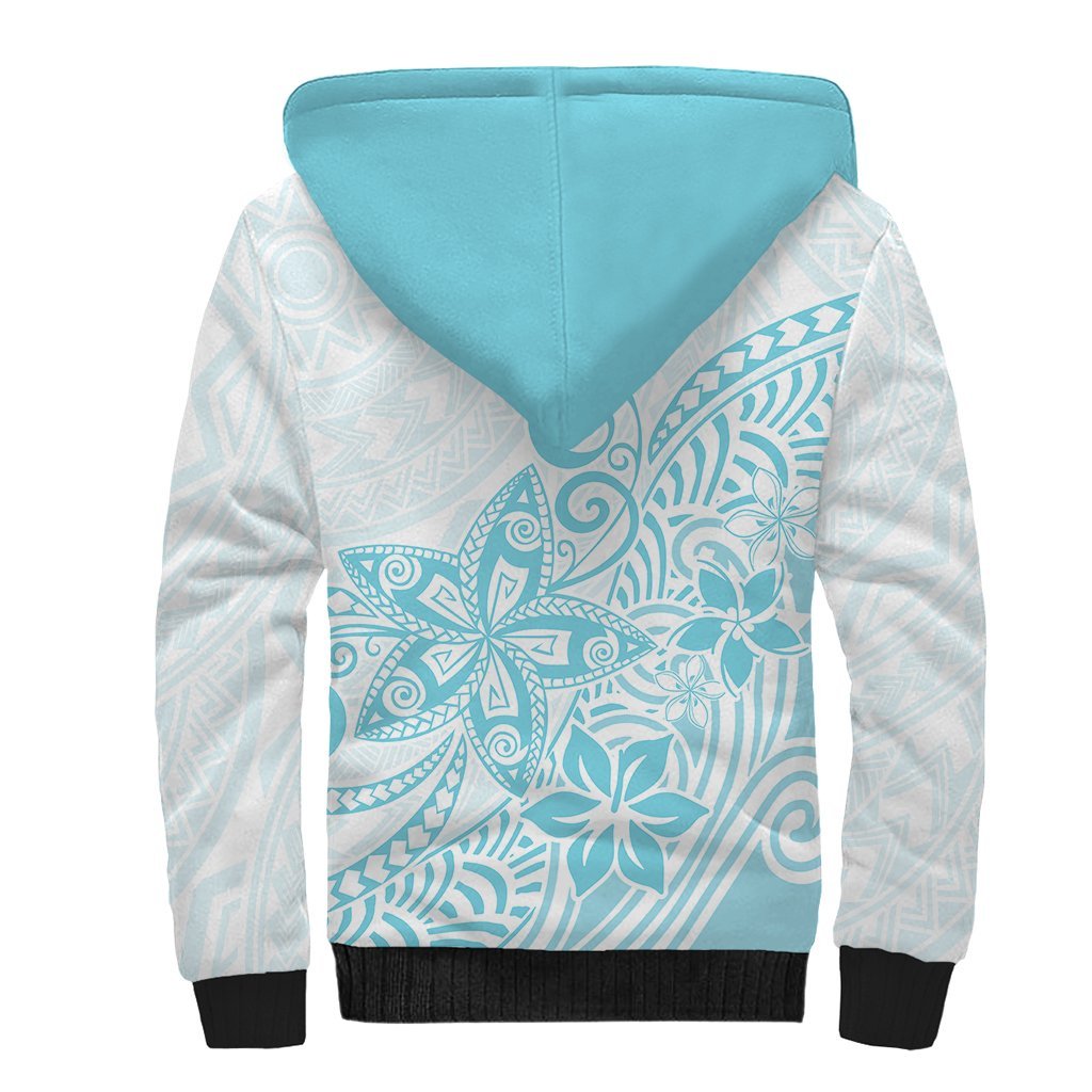 Polynesia Sherpa Hoodie Plumeria Turquoise Curves LT7 - Polynesian Pride
