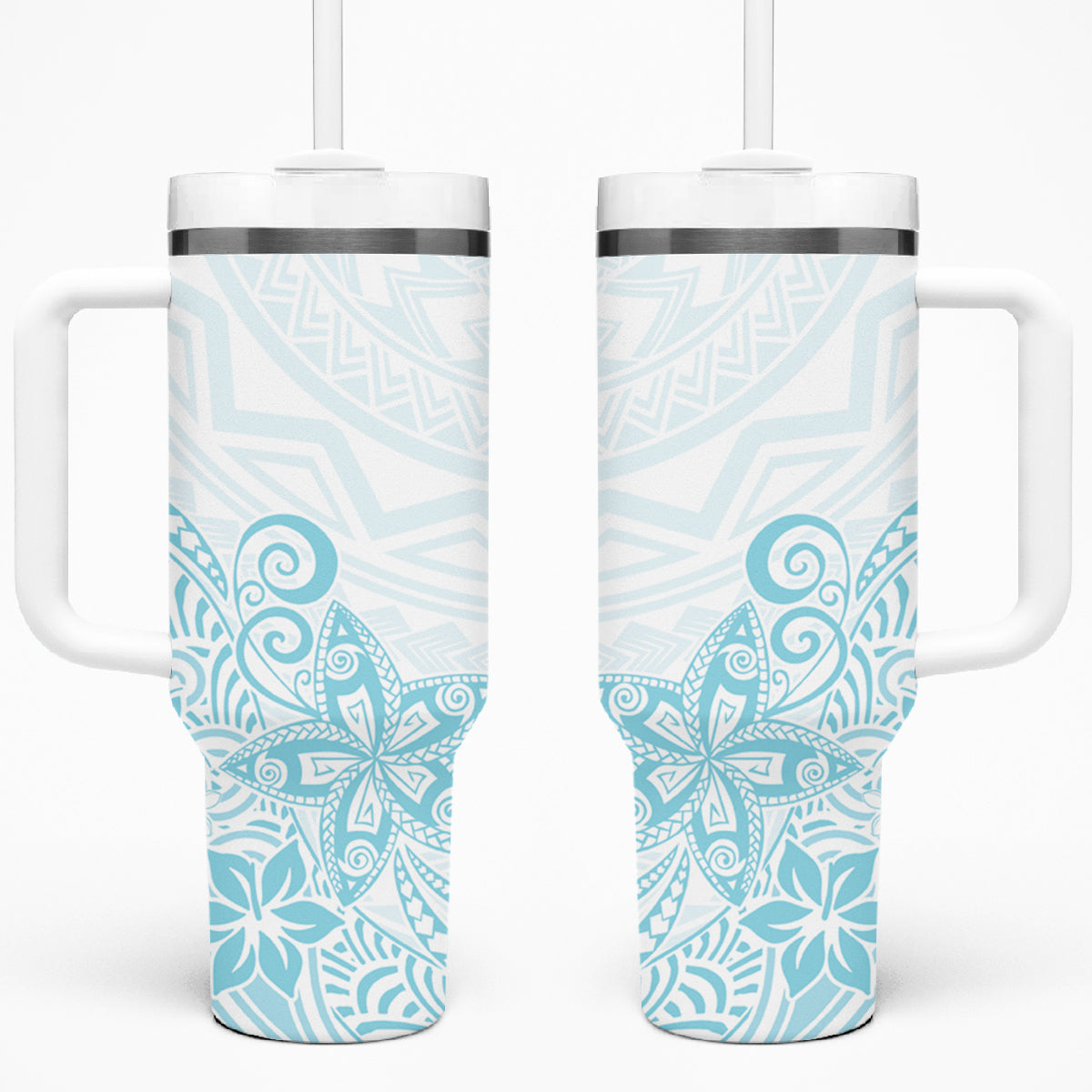 Polynesia Tumbler With Handle Plumeria Turquoise Curves LT7 One Size: 40 oz Turquoise - Polynesian Pride