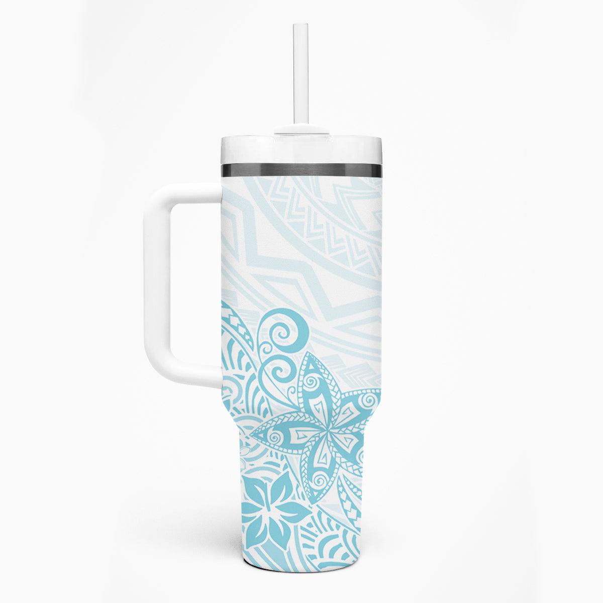 Polynesia Tumbler With Handle Plumeria Turquoise Curves LT7 - Polynesian Pride