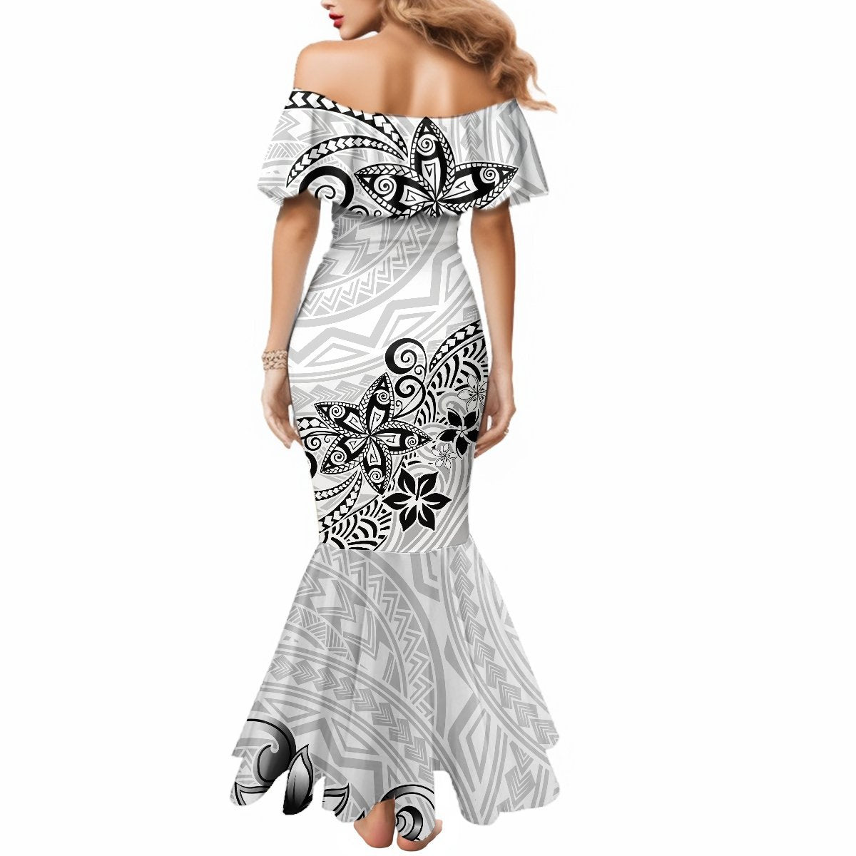 Polynesia Mermaid Dress Plumeria White Curves LT7 - Polynesian Pride