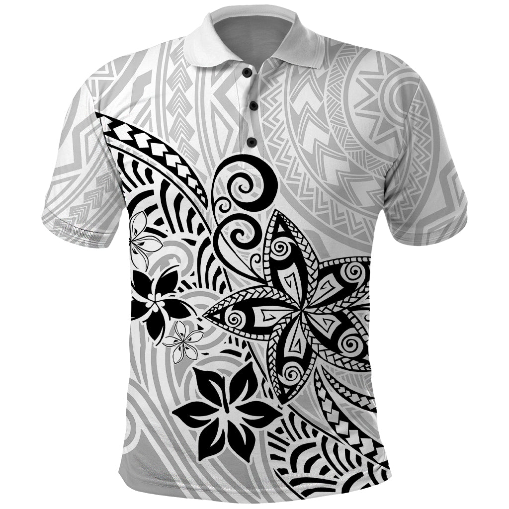 Polynesia Polo Shirt Plumeria White Curves LT7 White - Polynesian Pride