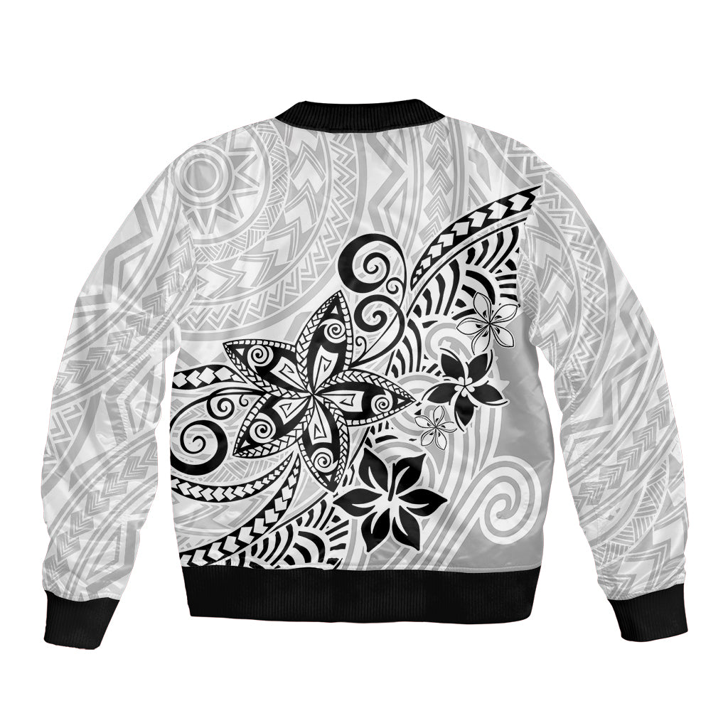 Polynesia Sleeve Zip Bomber Jacket Plumeria White Curves LT7 - Polynesian Pride