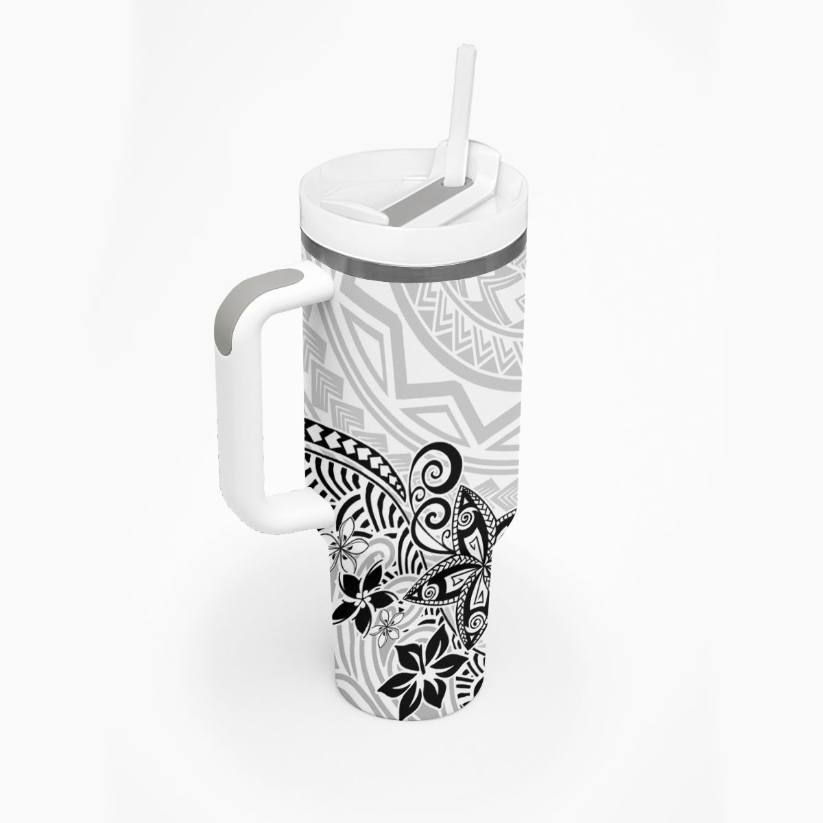 Polynesia Tumbler With Handle Plumeria White Curves LT7 - Polynesian Pride