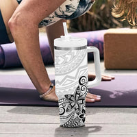 Polynesia Tumbler With Handle Plumeria White Curves LT7 - Polynesian Pride
