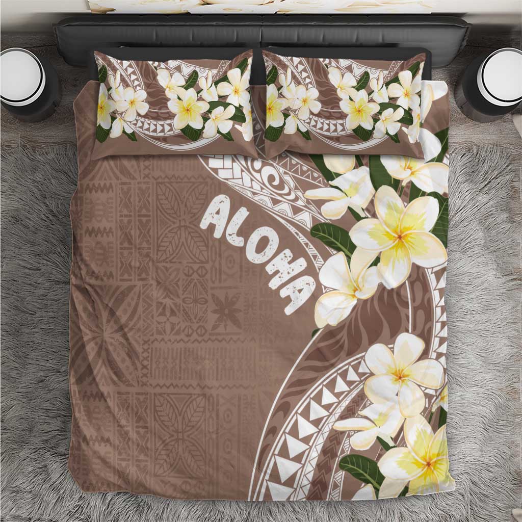 Aloha Hawaii Festive Bedding Set Frangipani Lace Classic - Beige