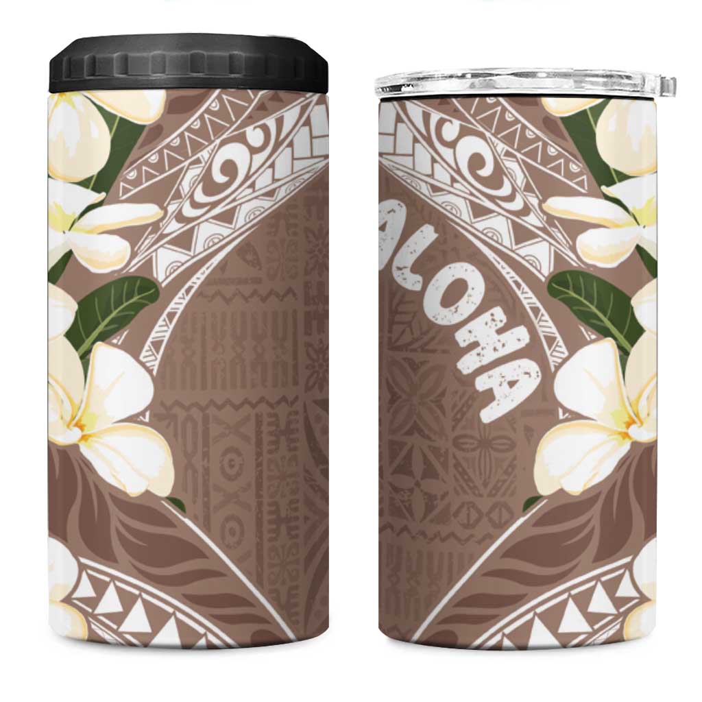 Aloha Hawaii Festive 4 in 1 Can Cooler Tumbler Frangipani Lace Classic - Beige LT7 One Size: 16 oz Beige - Polynesian Pride