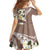 Aloha Hawaii Festive Family Matching Off The Shoulder Long Sleeve Dress and Hawaiian Shirt Frangipani Lace Classic - Beige