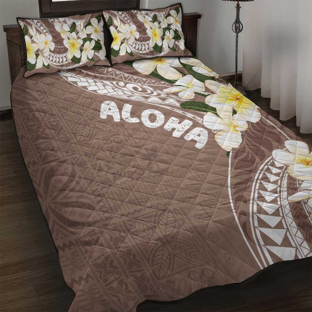 Aloha Hawaii Festive Quilt Bed Set Frangipani Lace Classic - Beige LT7 Beige - Polynesian Pride